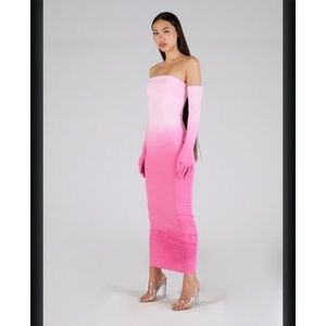 PRIX WORKSHOP pink ombré dress with gloves